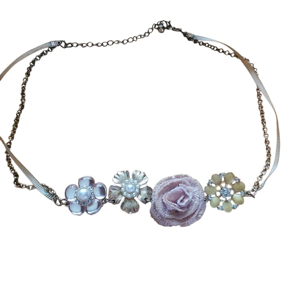 Rue21 Flower Necklace Choker Pink Gold Coquette Cottagecore Fairycore Boho